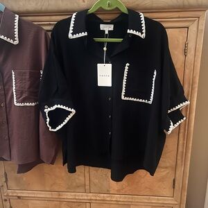 Entro Black Blouse with White Accents